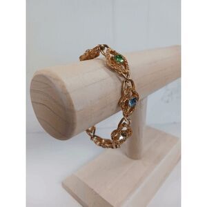 Dainty Opulent Gold and Multicolored CZ Crystal Bracelet Baroque Style